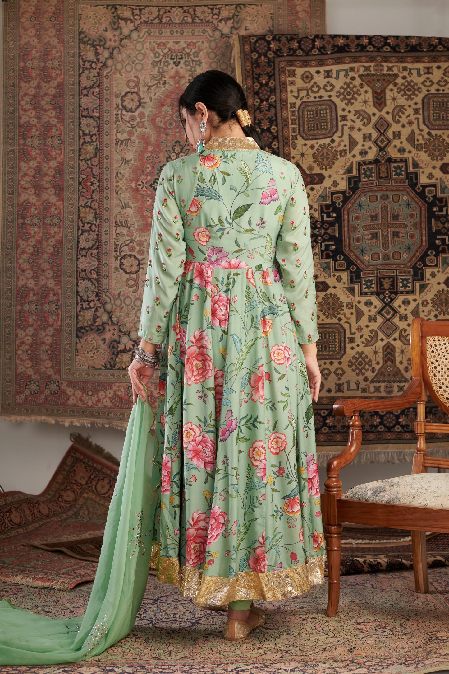 Gulzar Mint Green Anarkali Set