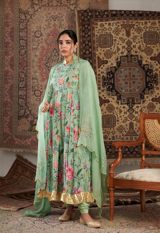 Gulzar Mint Green Anarkali Set