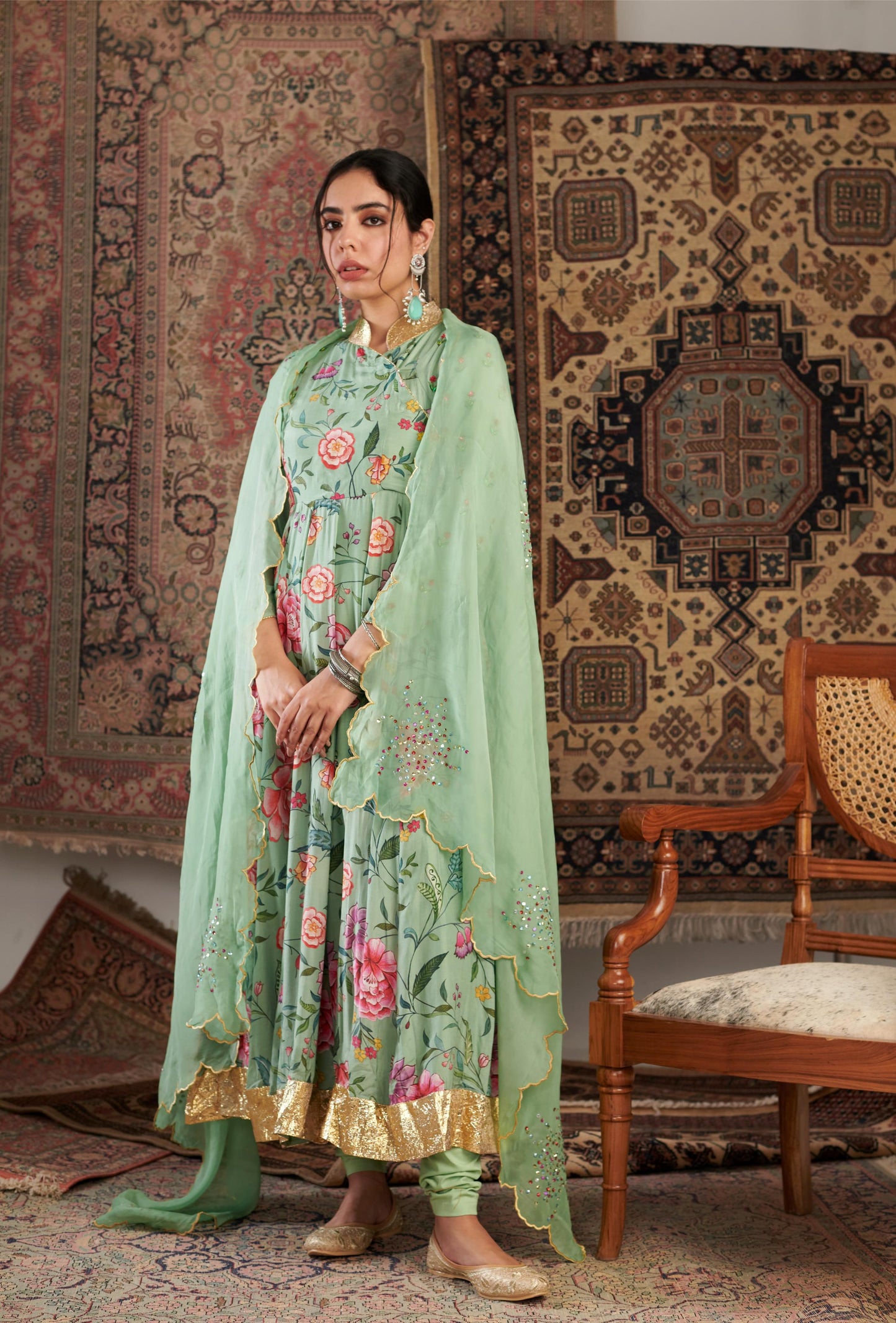 Gulzar Mint Green Anarkali Set