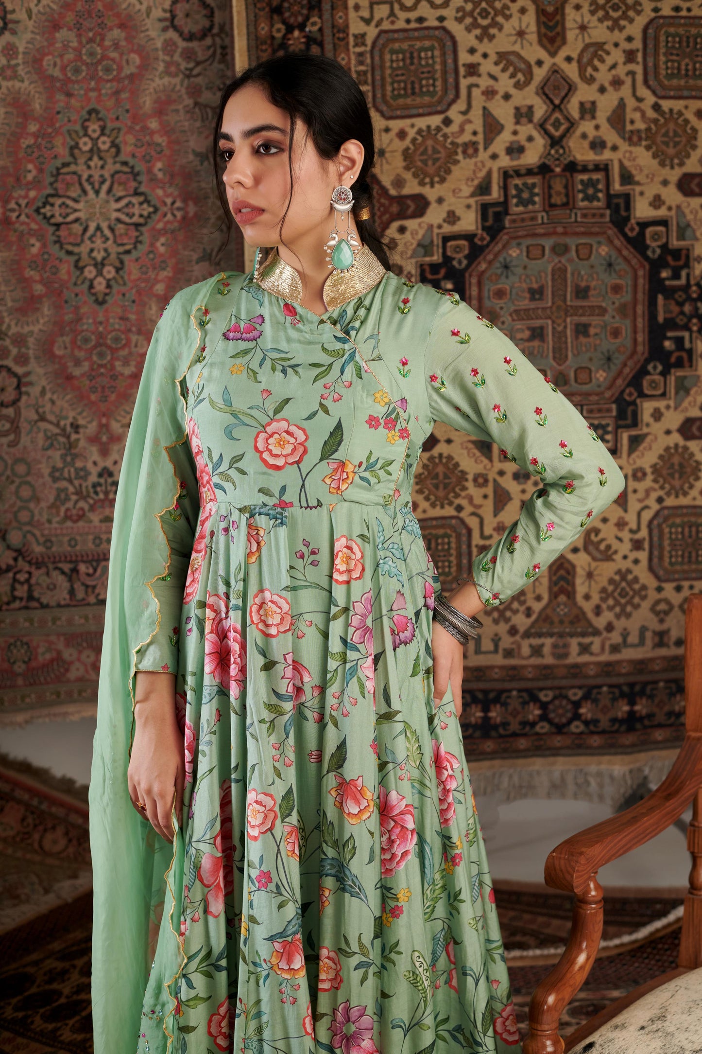 Gulzar Mint Green Anarkali Set