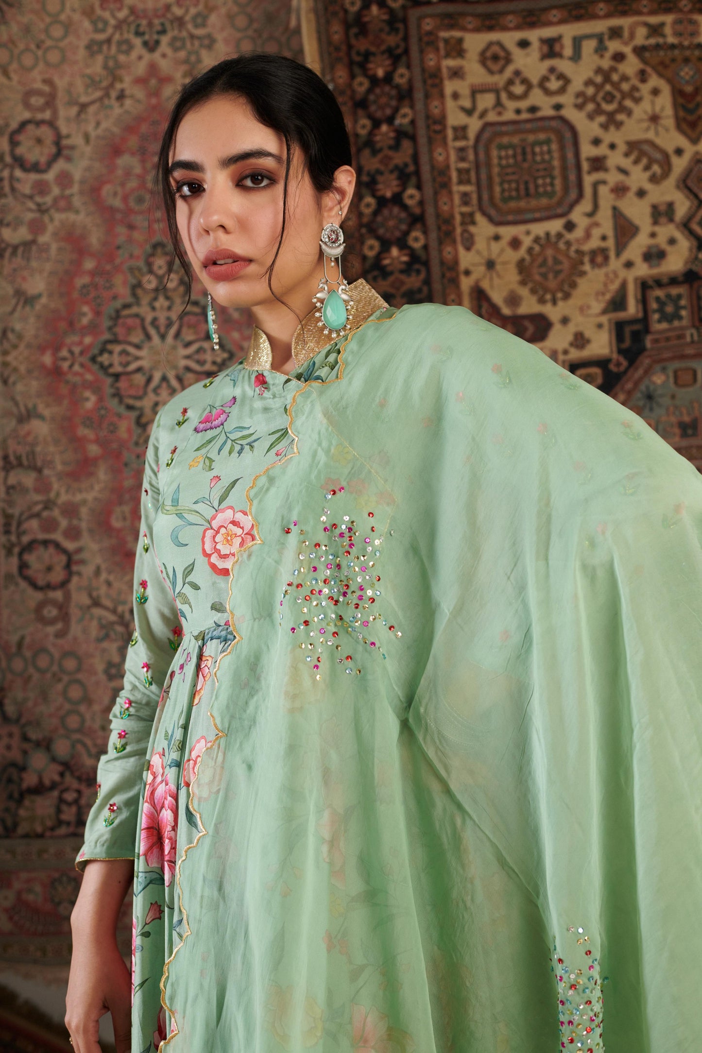 Gulzar Mint Green Anarkali Set