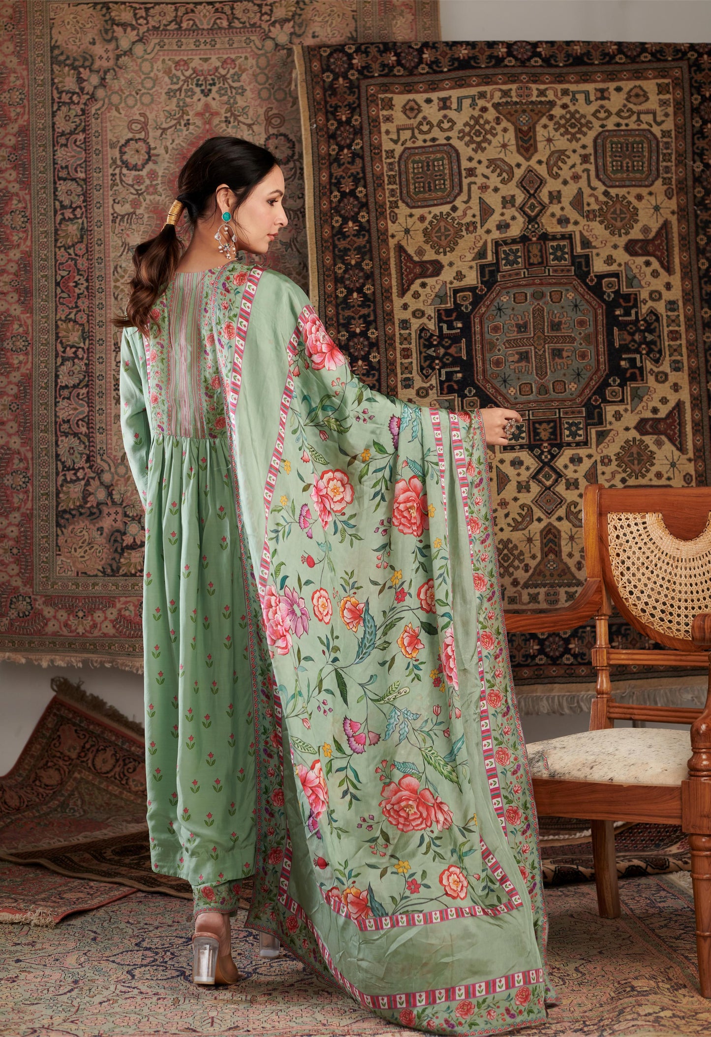 Gulzar Embroidered Mint Green Kurta Set