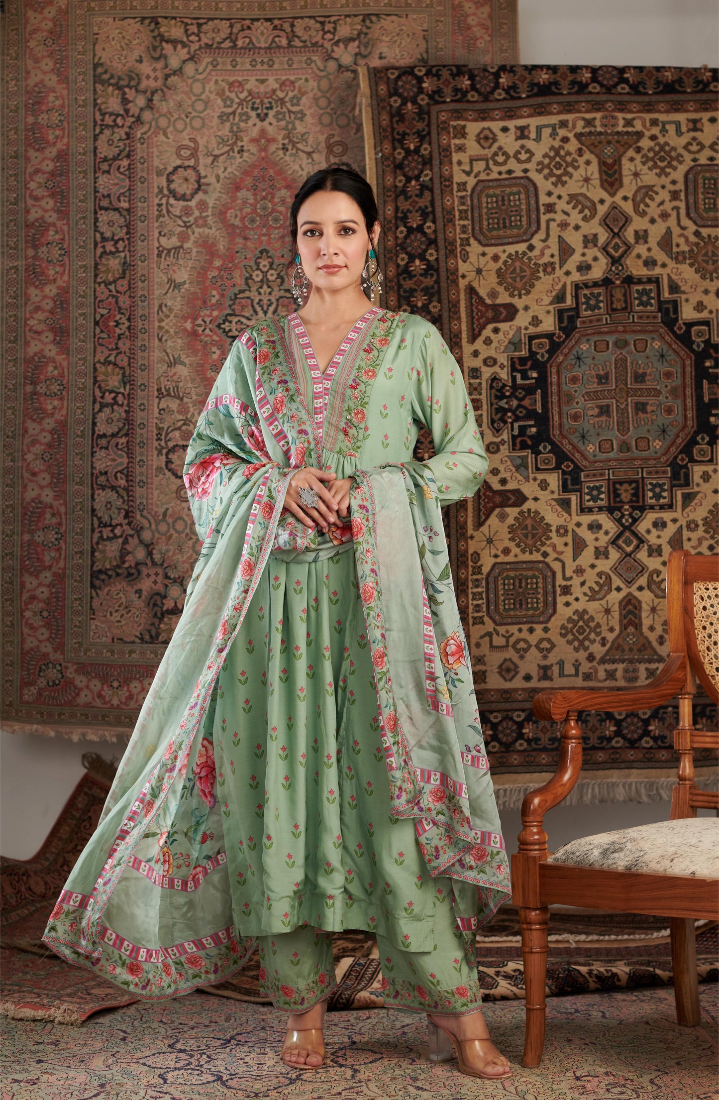 Gulzar Embroidered Mint Green Kurta Set