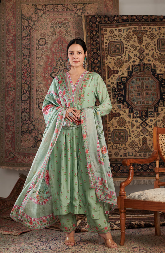Gulzar Embroidered Mint Green Kurta Set