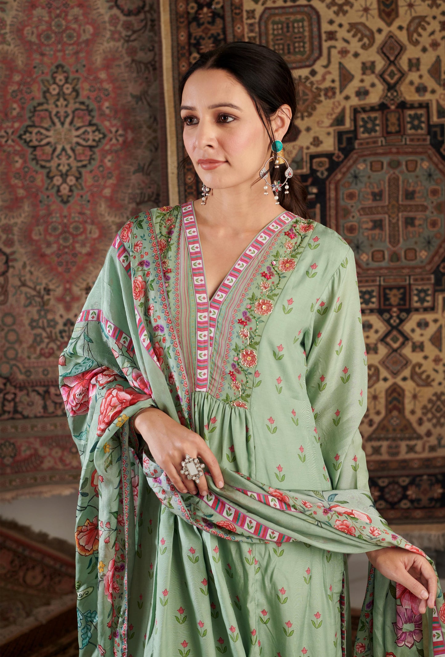 Gulzar Embroidered Mint Green Kurta Set