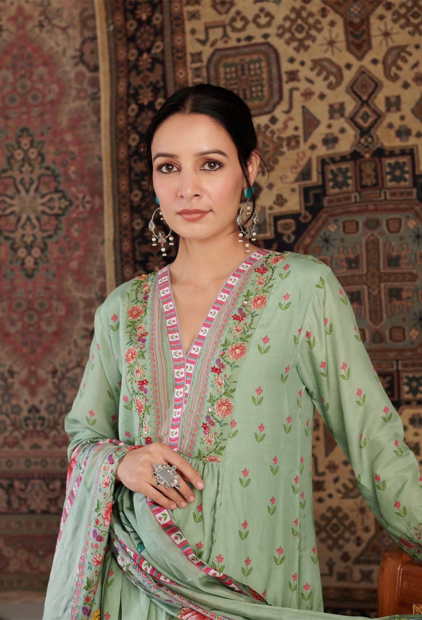 Gulzar Embroidered Mint Green Kurta Set