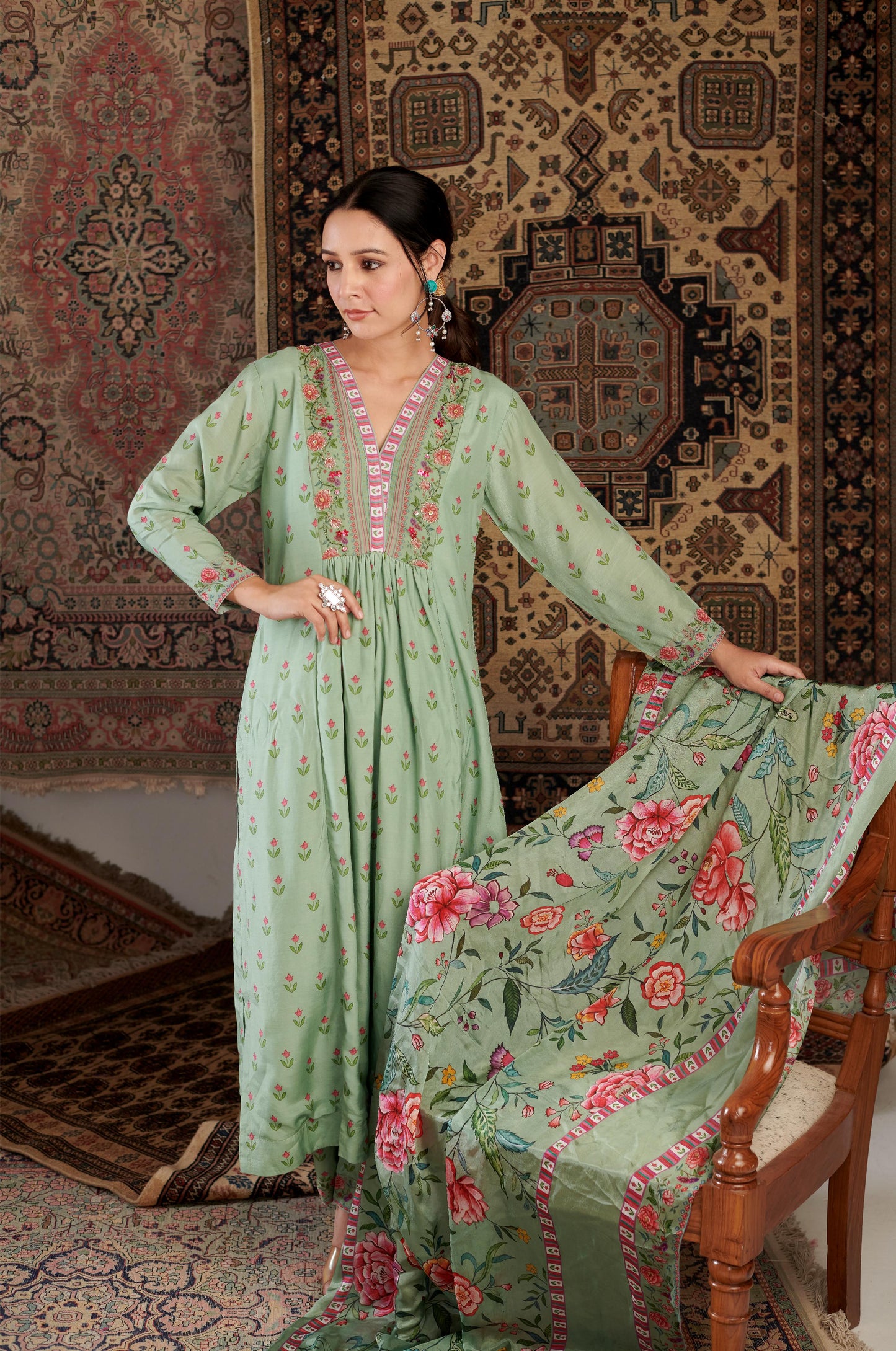 Gulzar Embroidered Mint Green Kurta Set