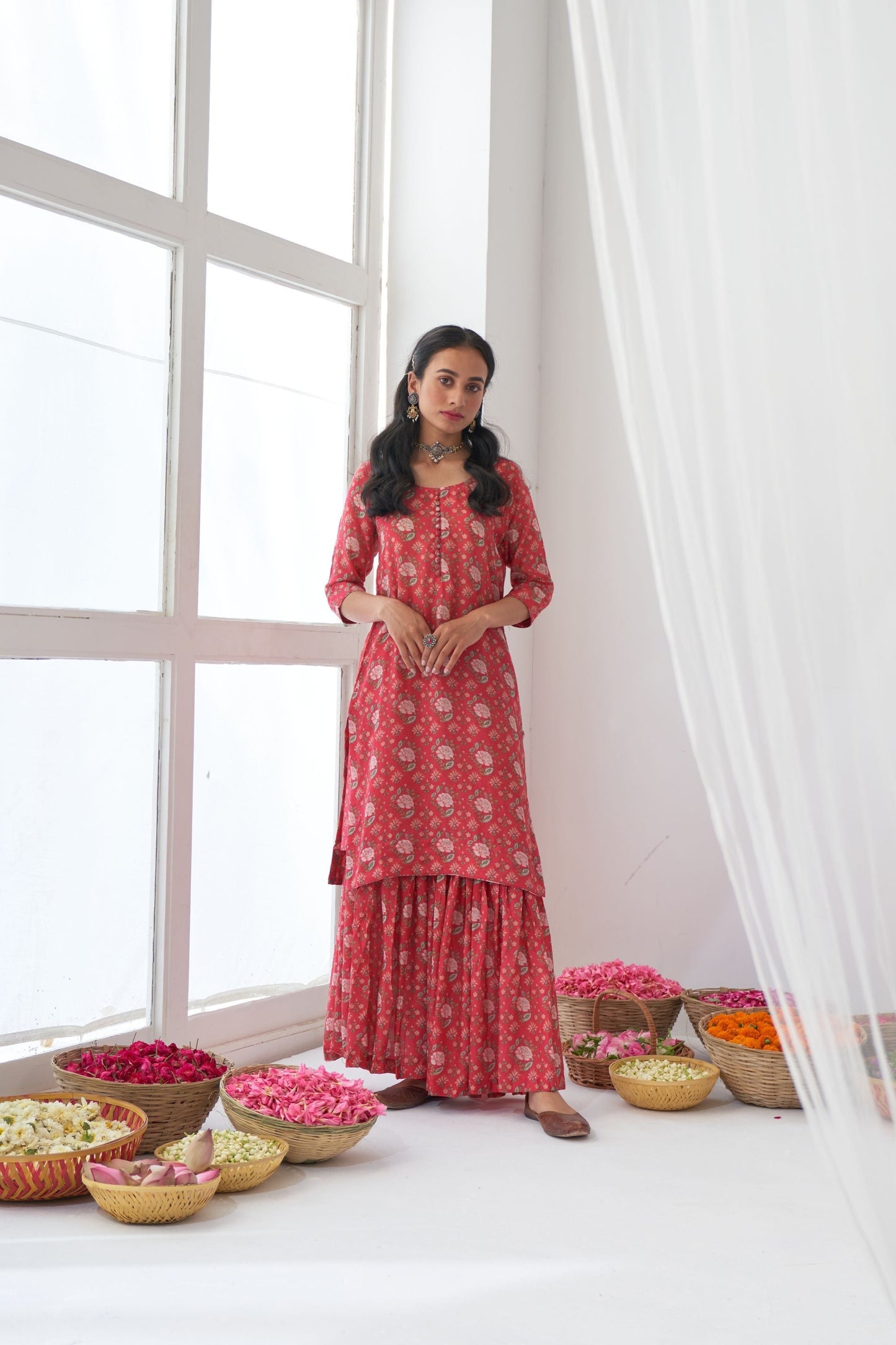Ikaya Hot Pink Embroidered Sharara Set