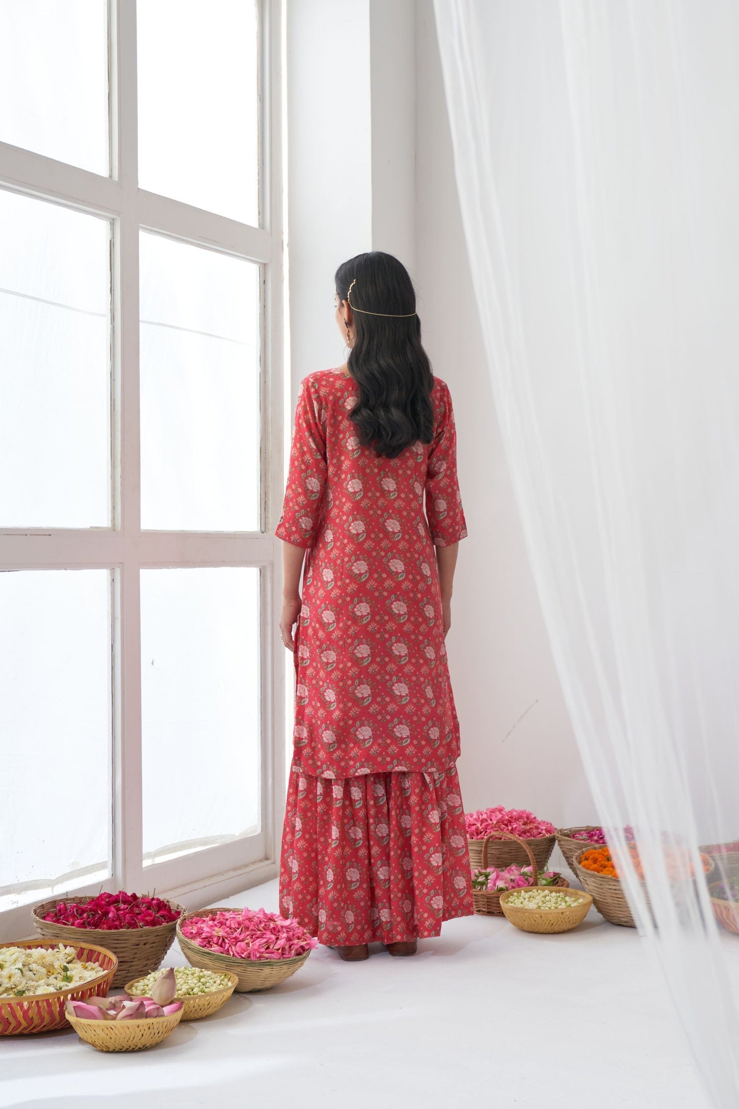Ikaya Hot Pink Embroidered Sharara Set