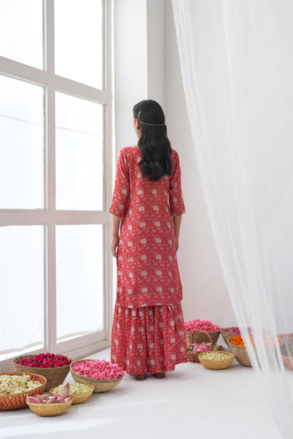Ikaya Hot Pink Embroidered Sharara Set
