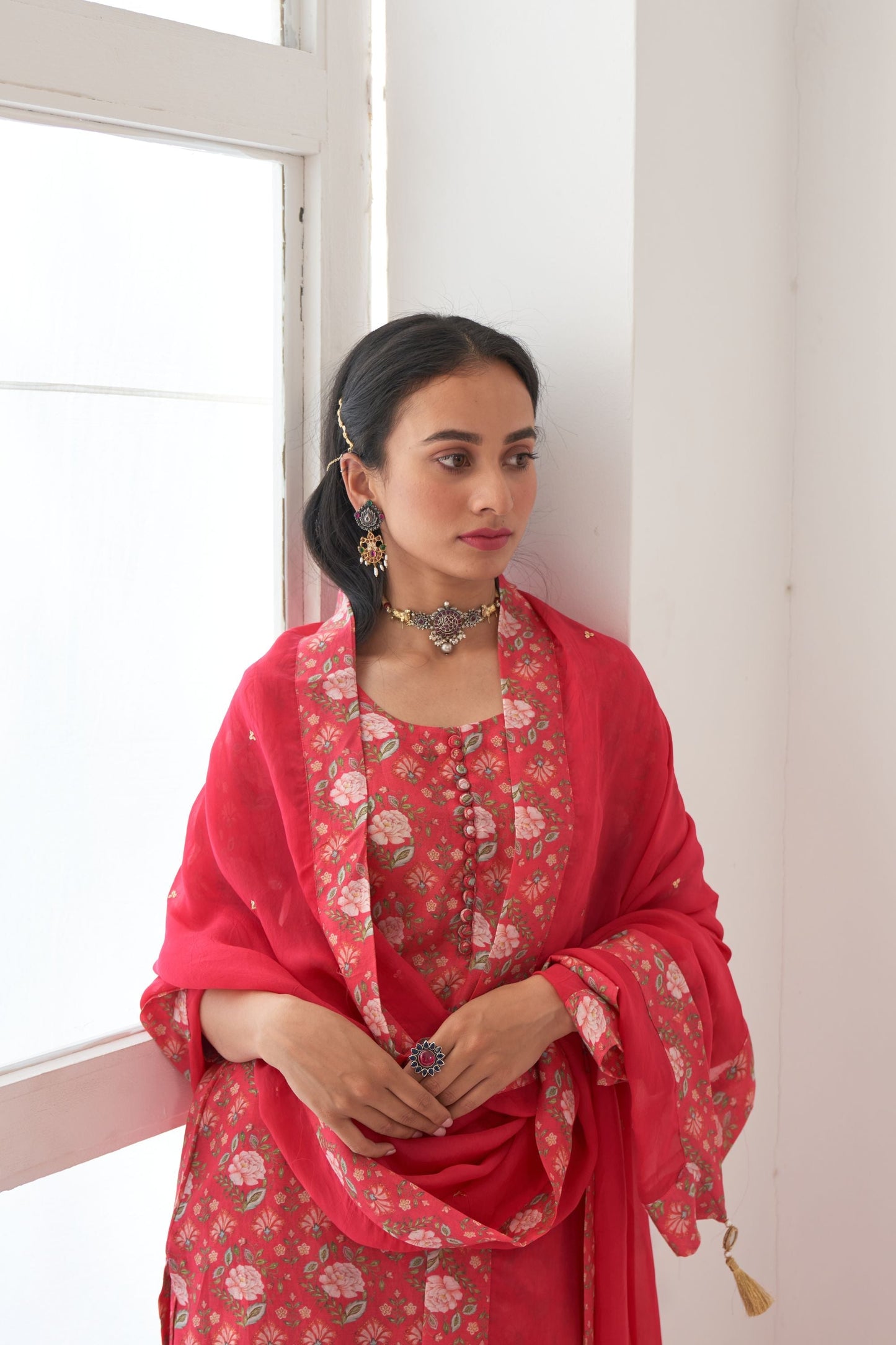 Ikaya Hot Pink Embroidered Sharara Set