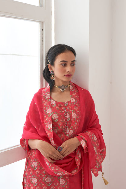 Ikaya Hot Pink Embroidered Sharara Set
