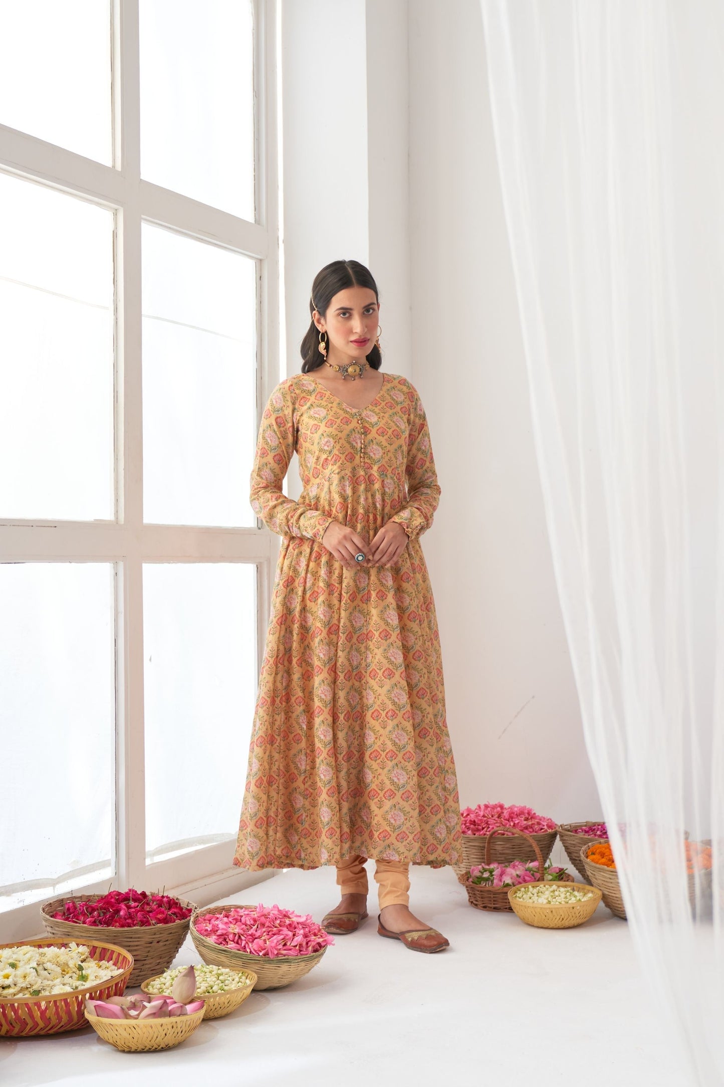 Ikaya Yellow Embroidered Anarkali Set