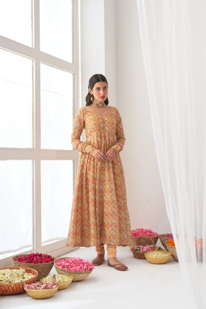 Ikaya Yellow Embroidered Anarkali Set