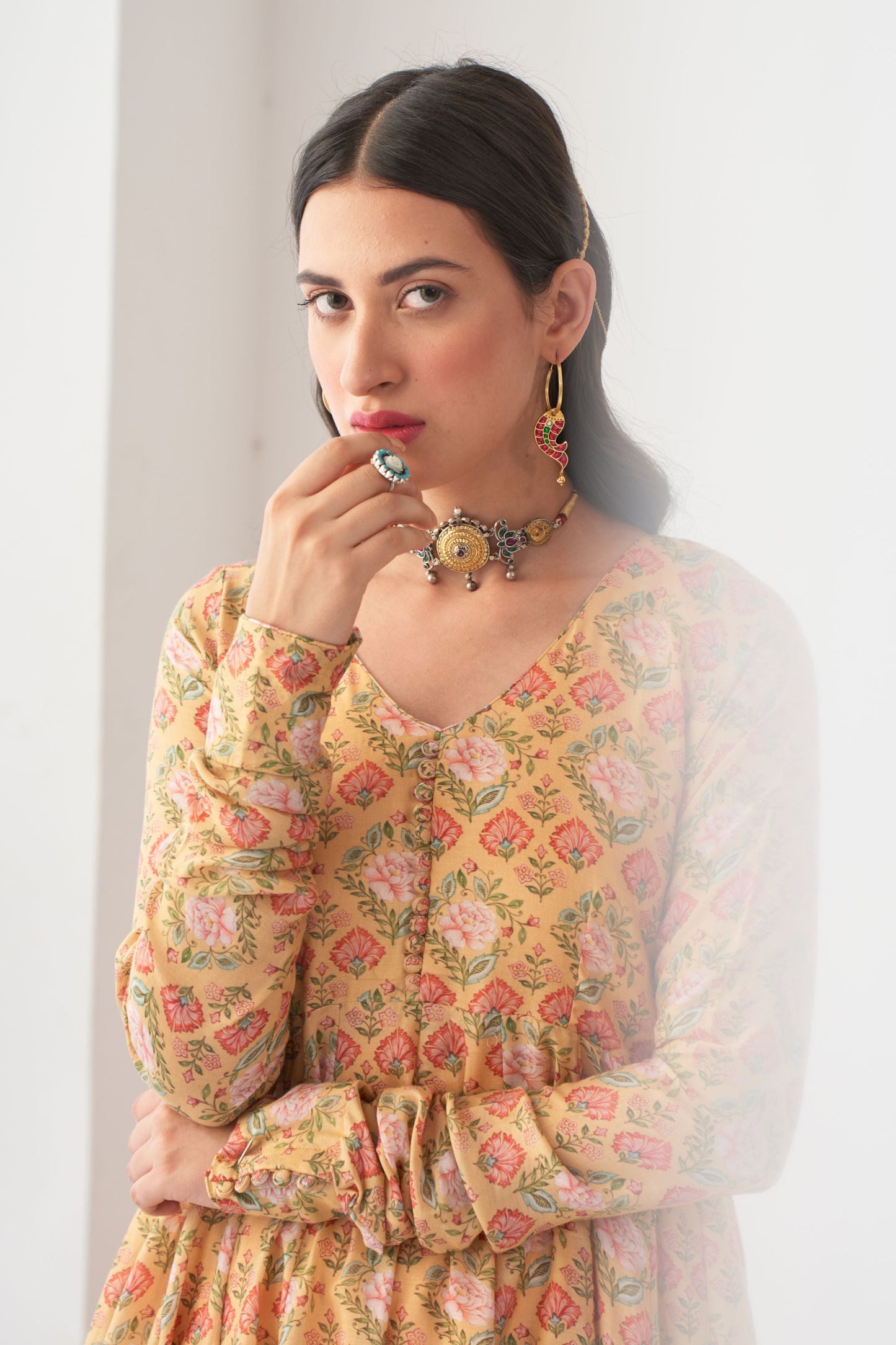 Ikaya Yellow Embroidered Anarkali Set