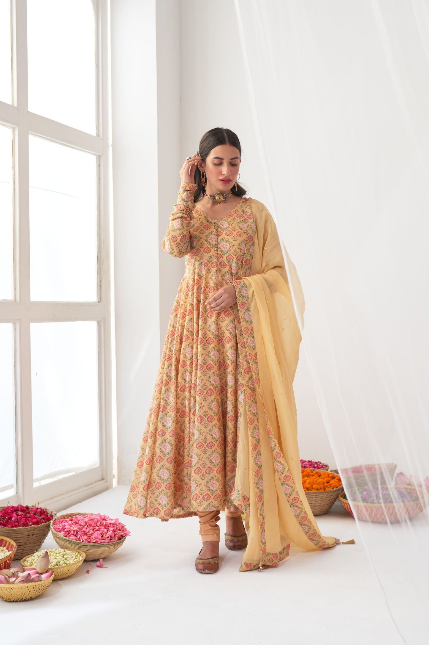 Ikaya Yellow Embroidered Anarkali Set