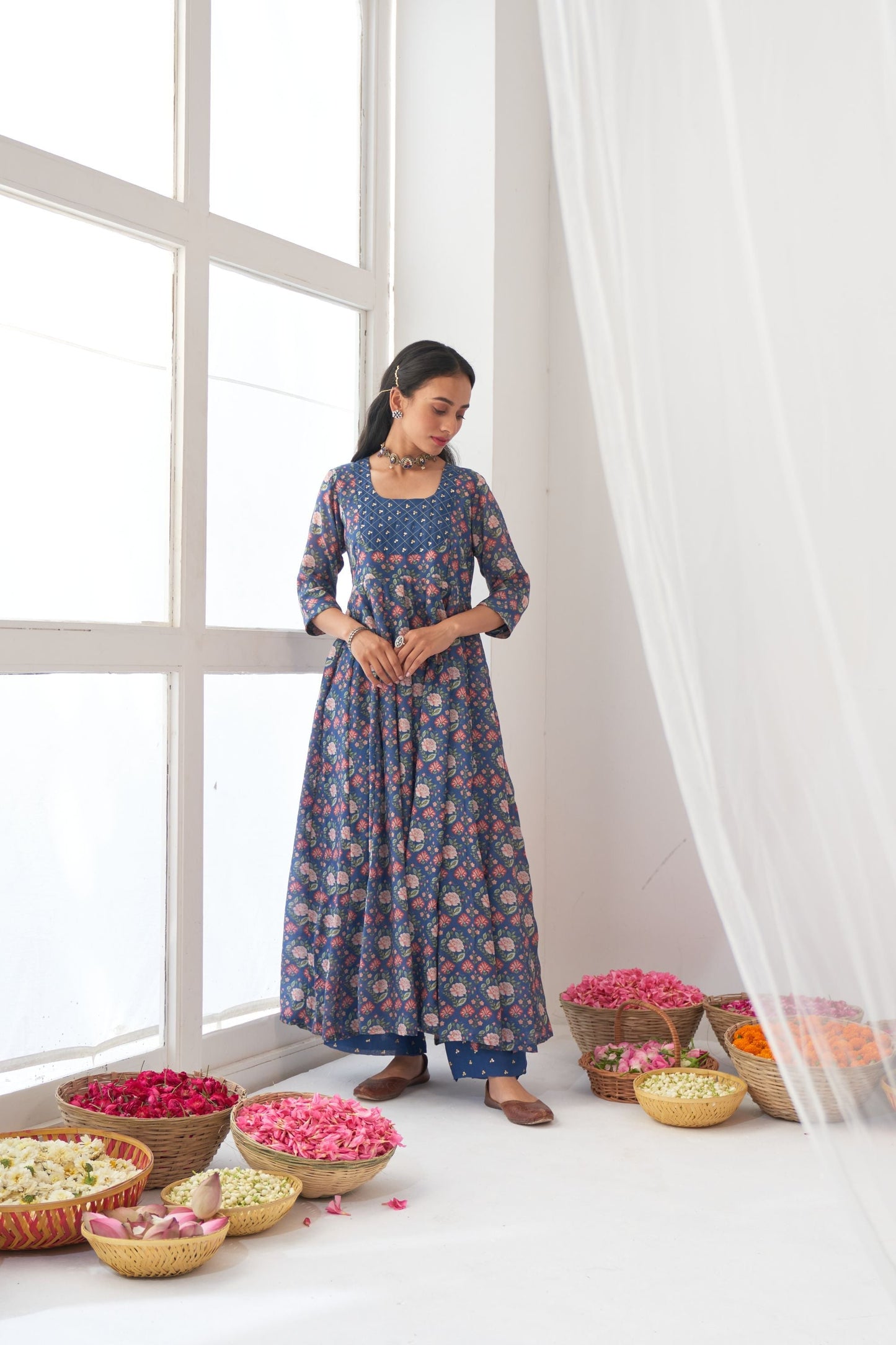 Ikaya Blue Embroidered Anarkali Set