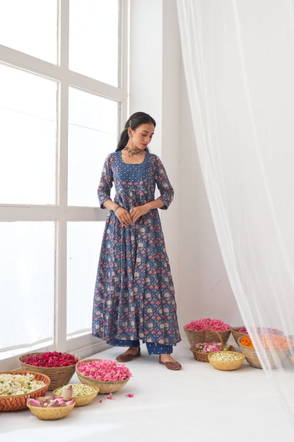 Ikaya Blue Embroidered Anarkali Set