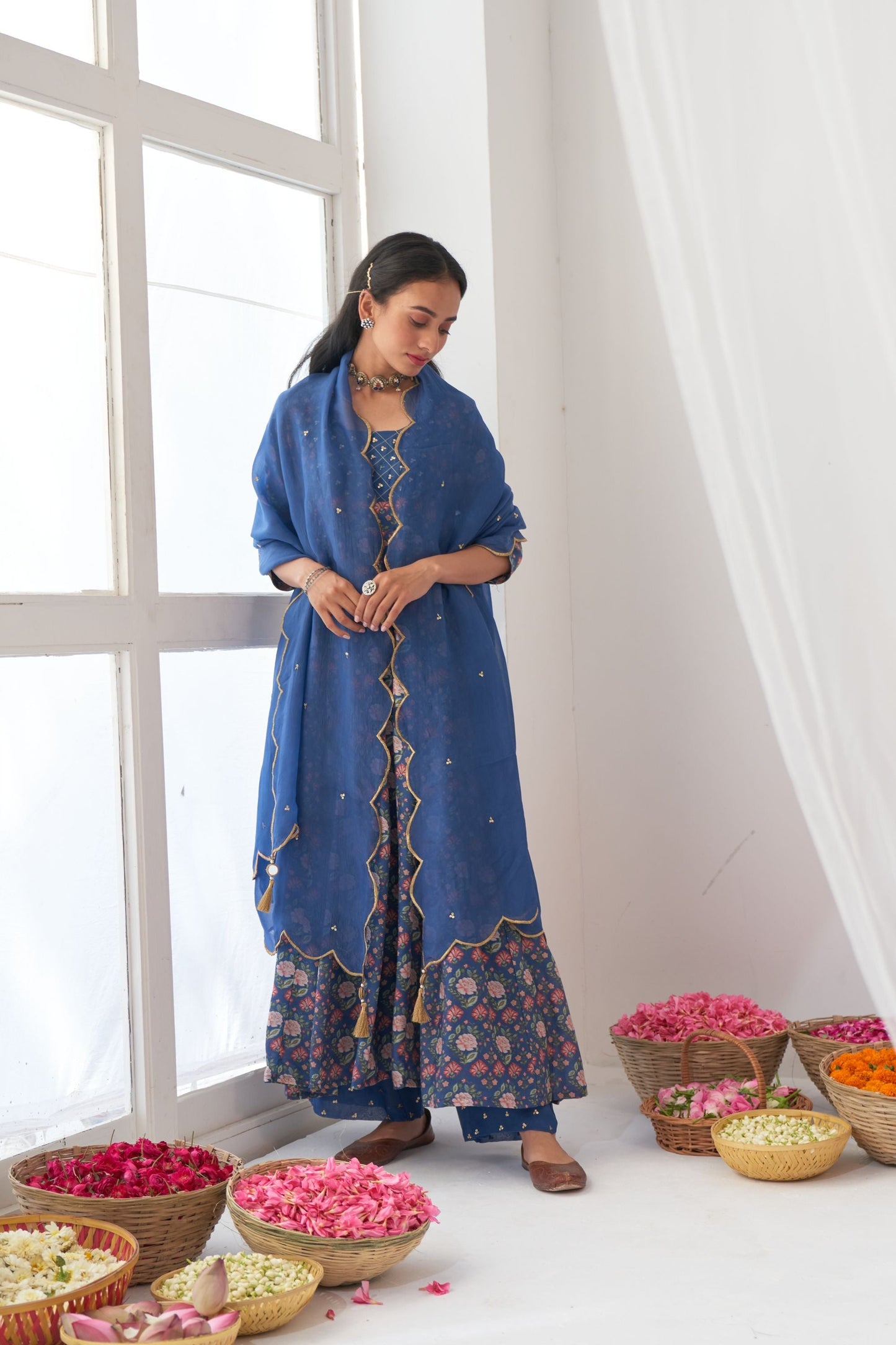 Ikaya Blue Embroidered Anarkali Set