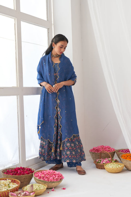 Ikaya Blue Embroidered Anarkali Set