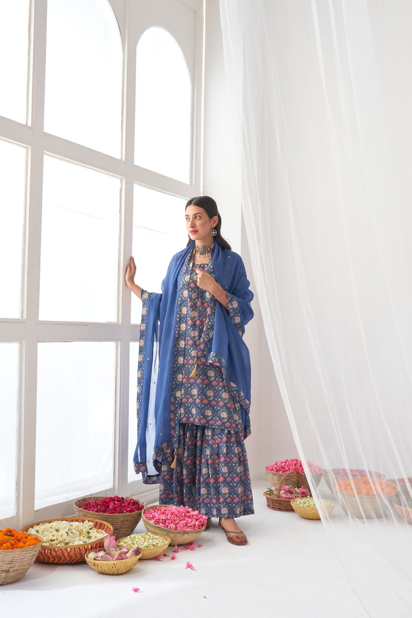 Ikaya Blue Embroidered Sharara Set