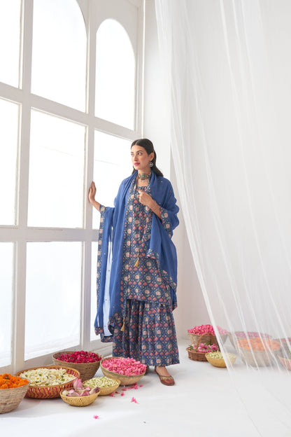 Ikaya Blue Embroidered Sharara Set