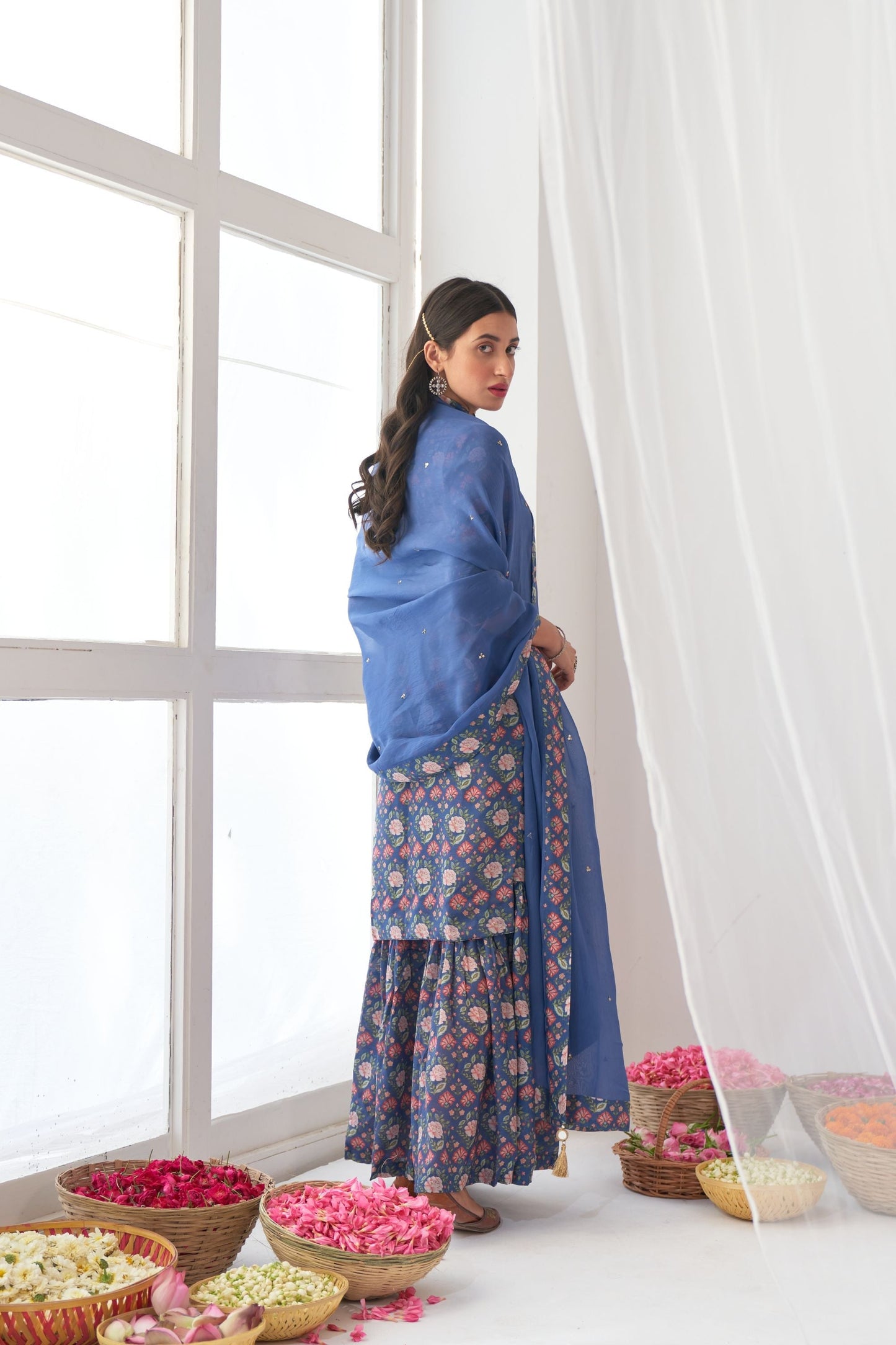 Ikaya Blue Embroidered Sharara Set