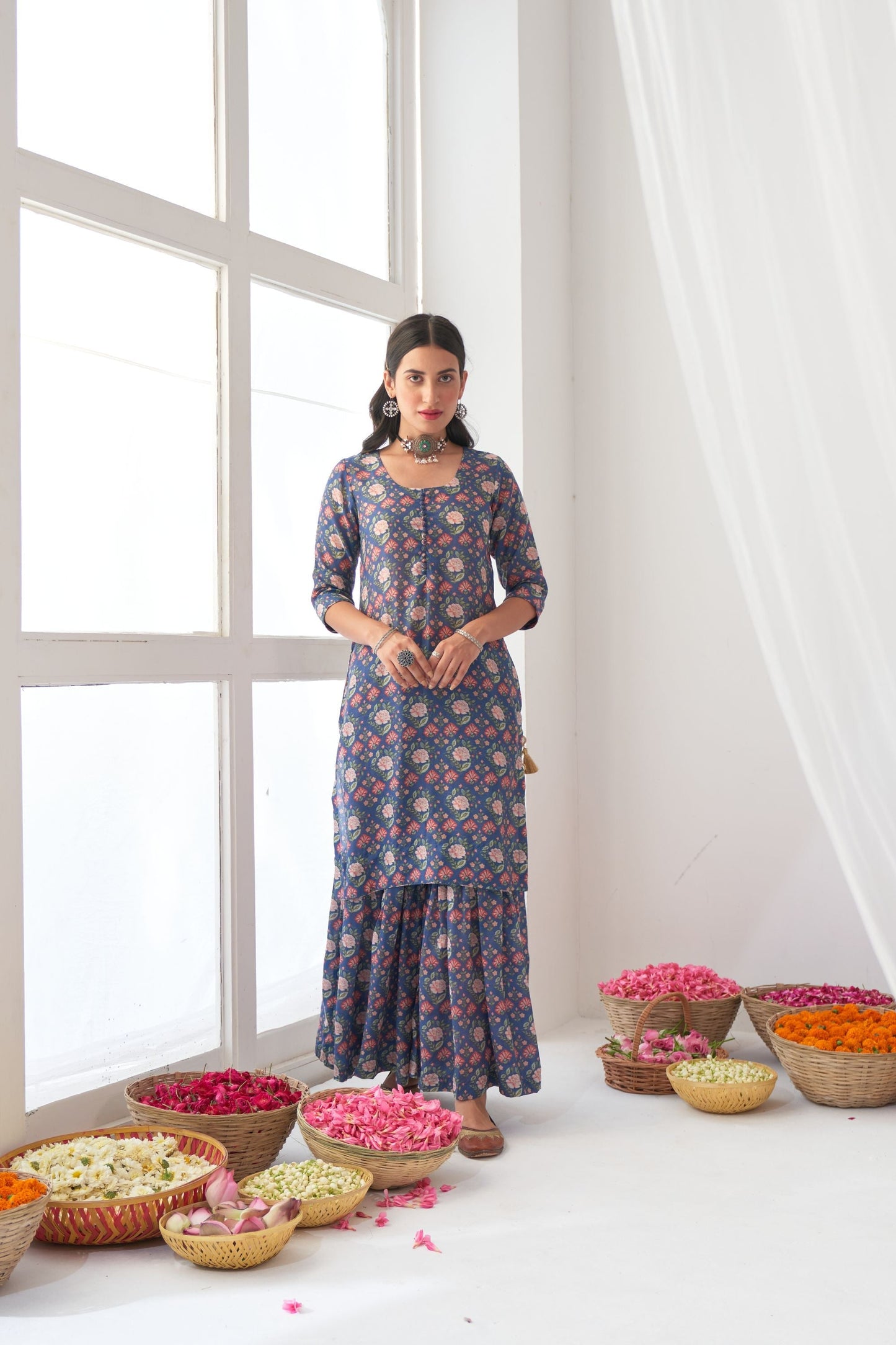 Ikaya Blue Embroidered Sharara Set