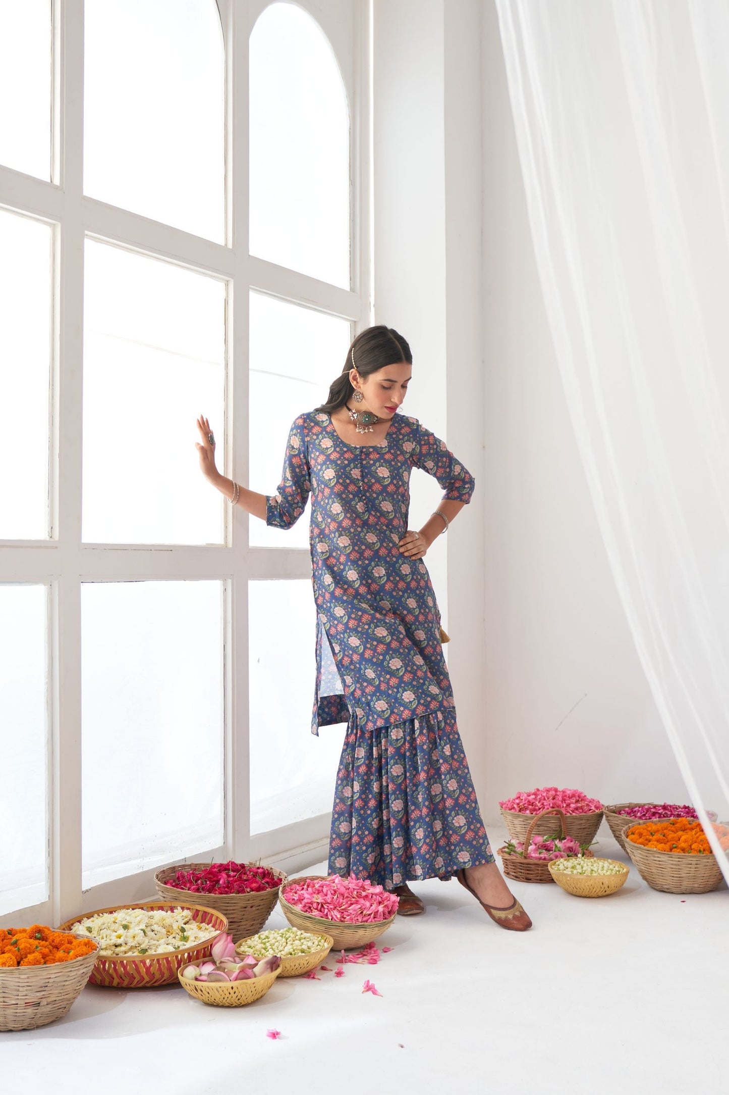 Ikaya Blue Embroidered Sharara Set
