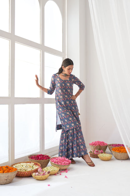 Ikaya Blue Embroidered Sharara Set