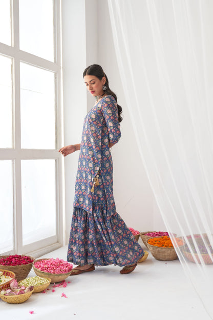 Ikaya Blue Embroidered Sharara Set