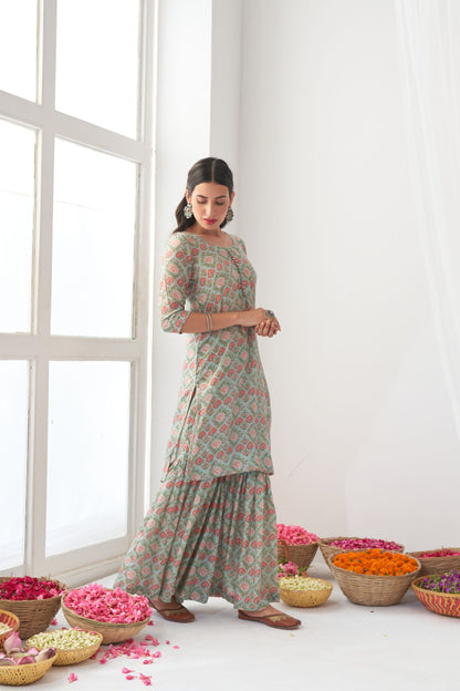 Ikaya Aqua Embroidered Sharara Set