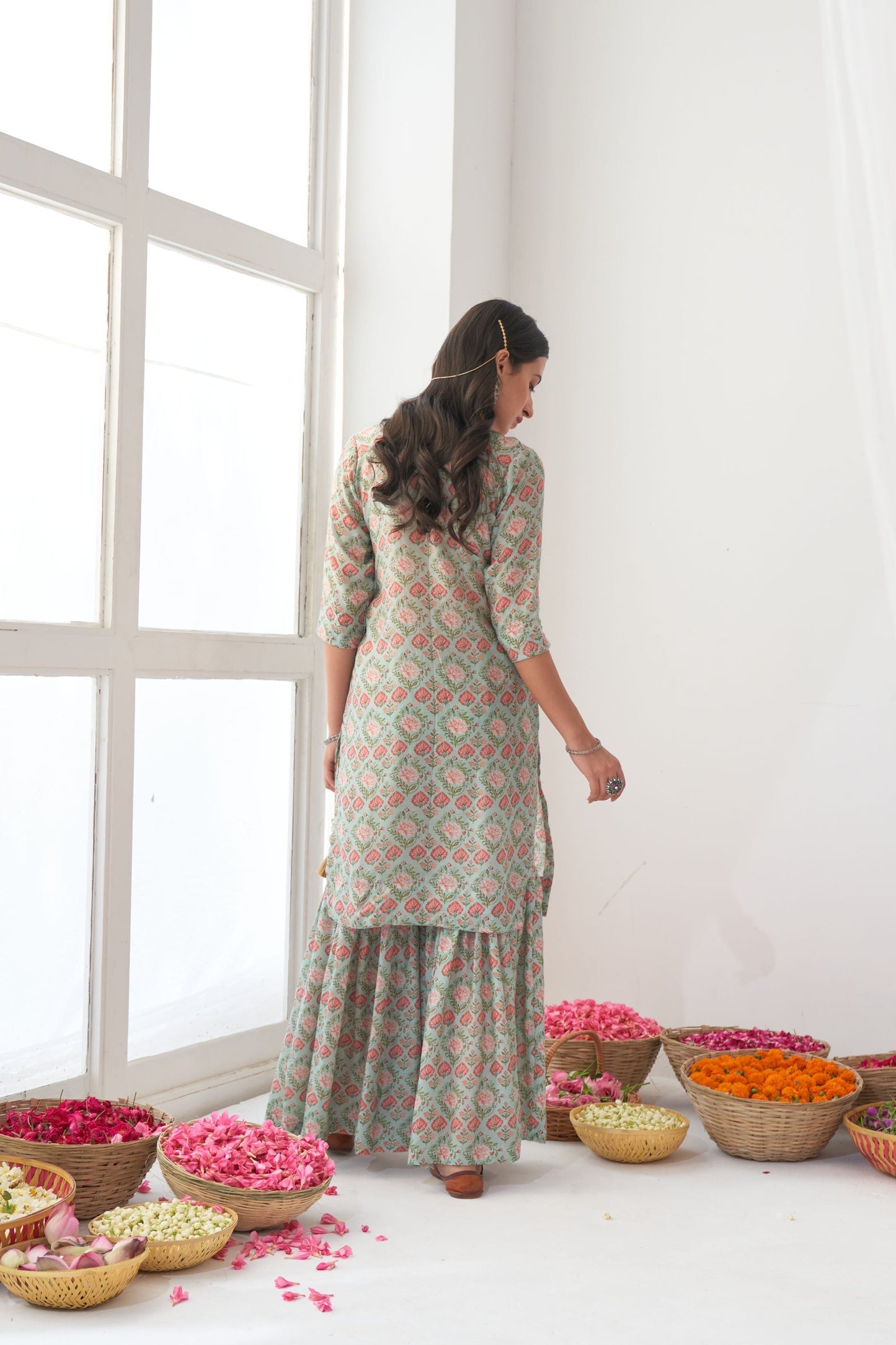Ikaya Aqua Embroidered Sharara Set