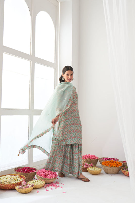Ikaya Aqua Embroidered Sharara Set
