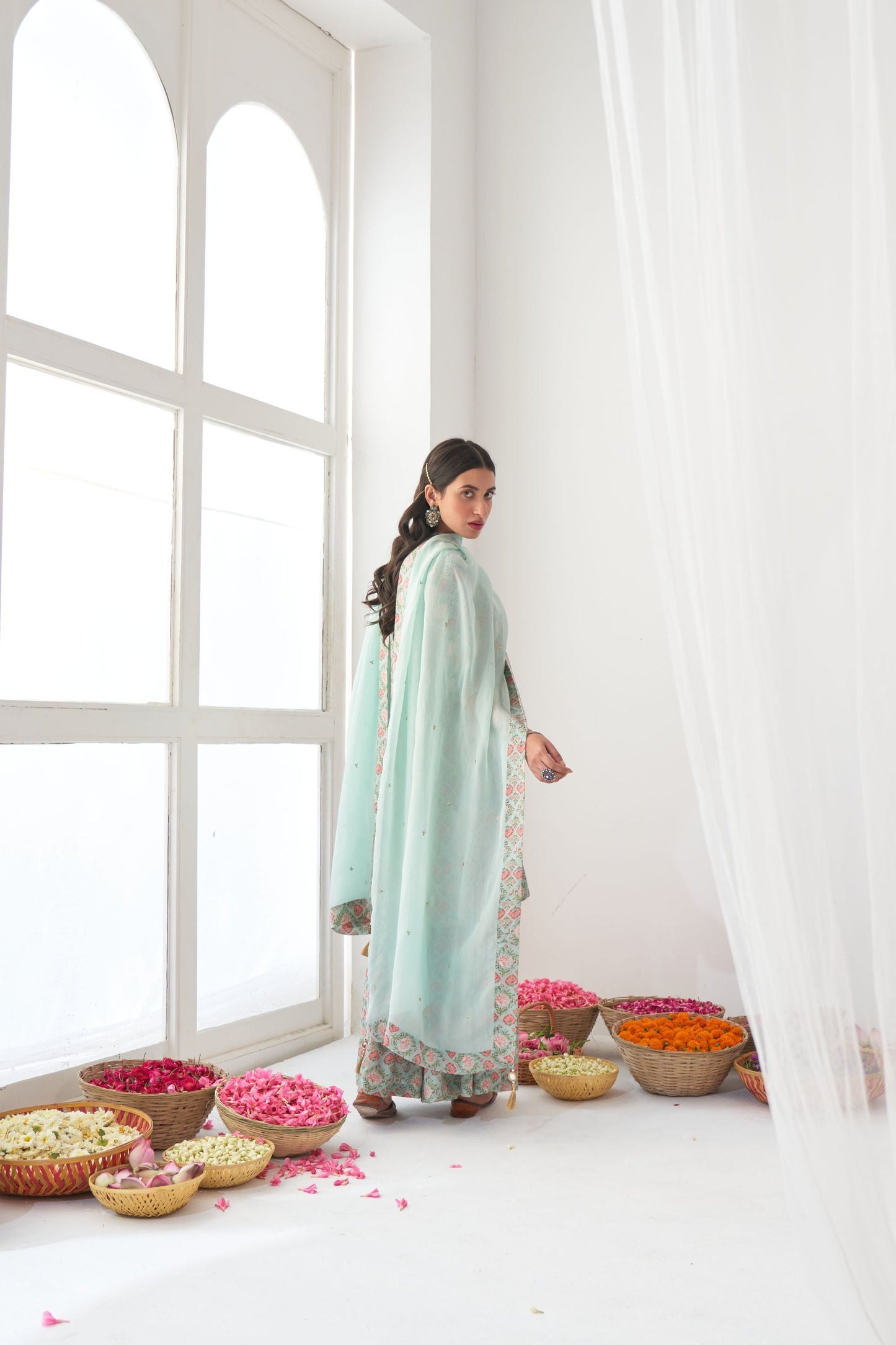 Ikaya Aqua Embroidered Sharara Set