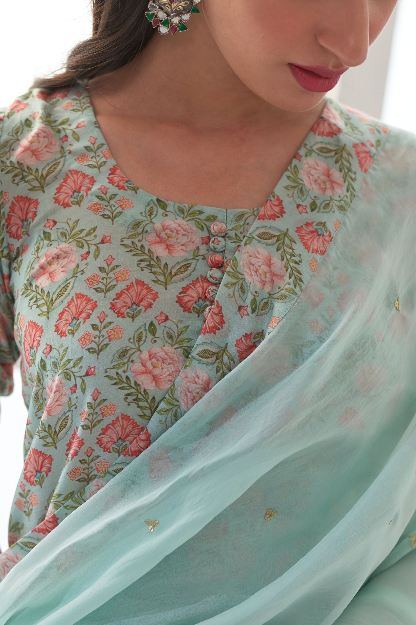 Ikaya Aqua Embroidered Sharara Set