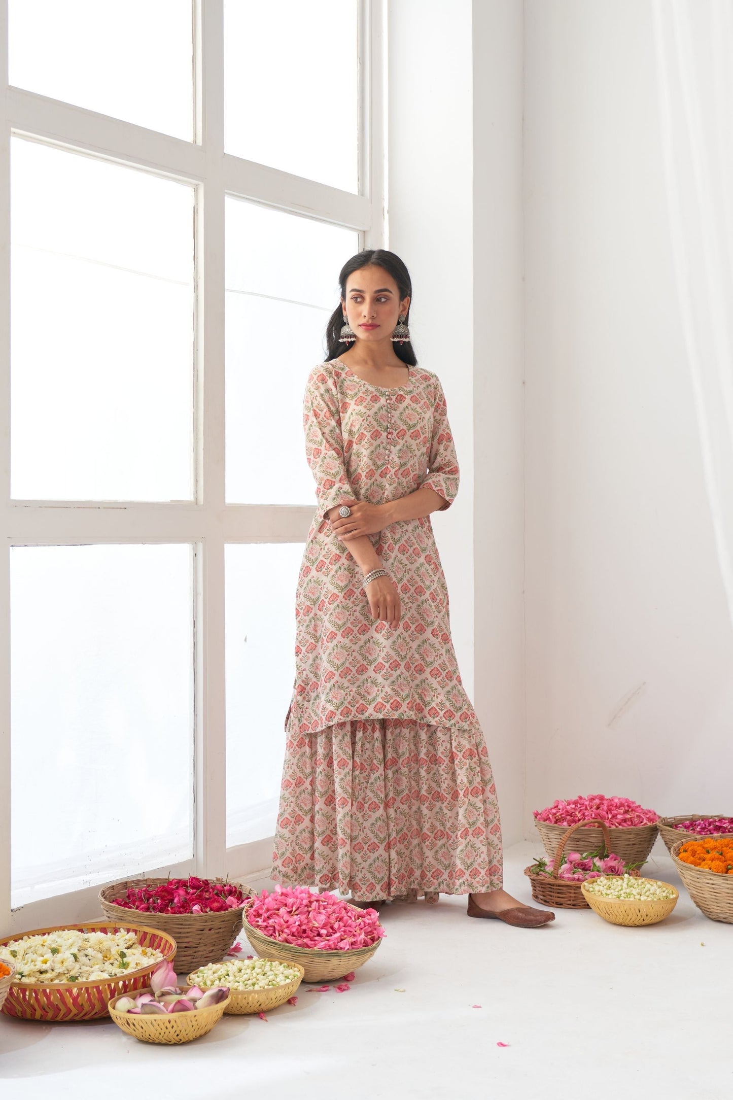 Ikaya Ivory Embroidered Sharara Set