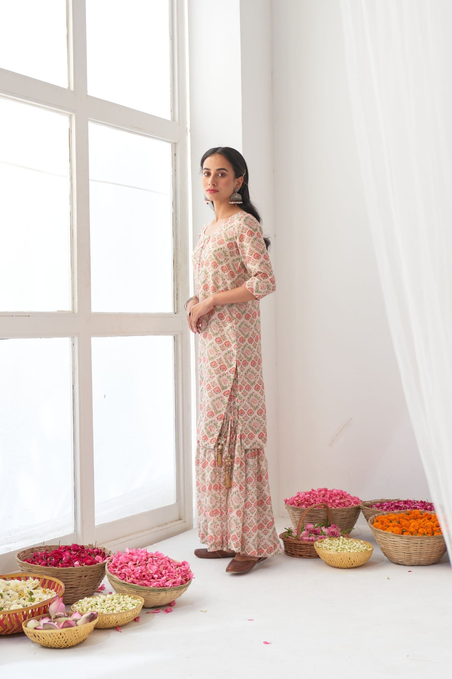 Ikaya Ivory Embroidered Sharara Set