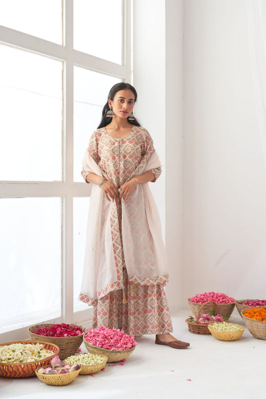 Ikaya Ivory Embroidered Sharara Set
