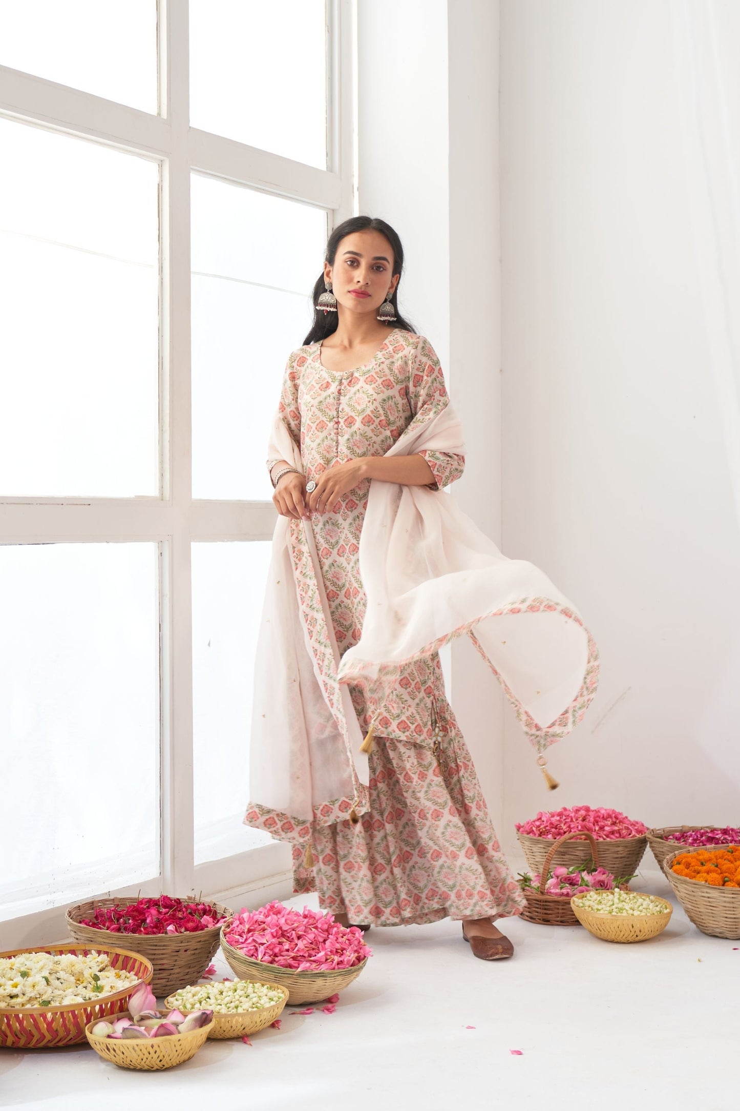 Ikaya Ivory Embroidered Sharara Set
