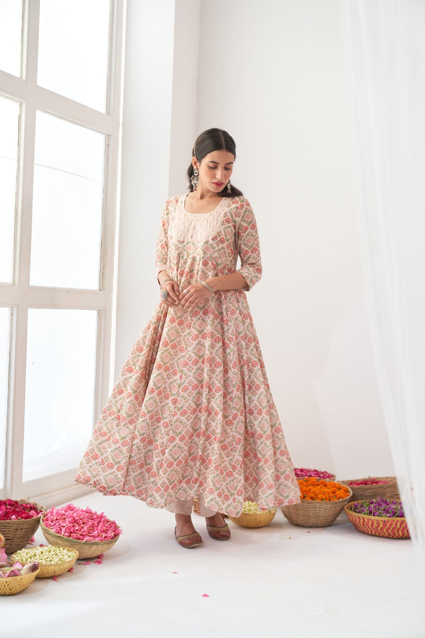 Ikaya Ivory Embroidered Anarkali Set