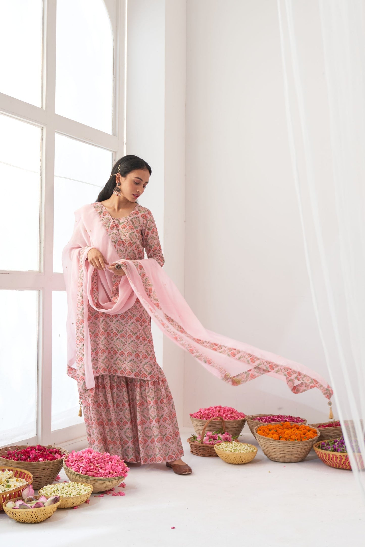 Ikaya Pink Embroidered Sharara Set
