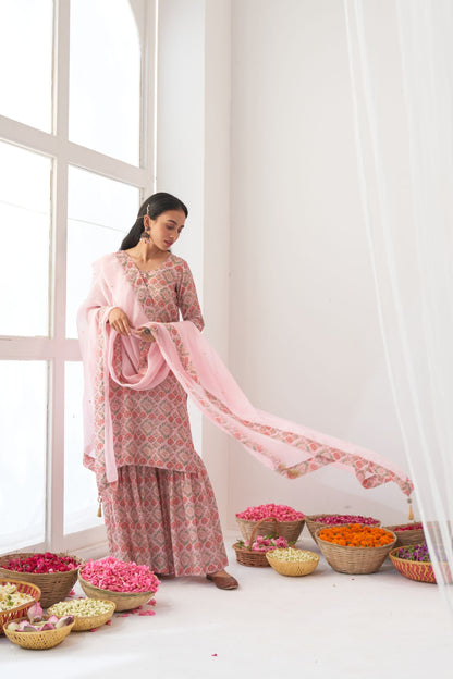 Ikaya Pink Embroidered Sharara Set