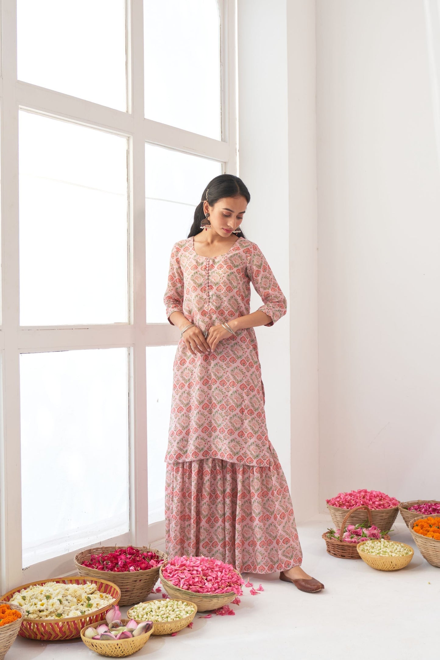 Ikaya Pink Embroidered Sharara Set