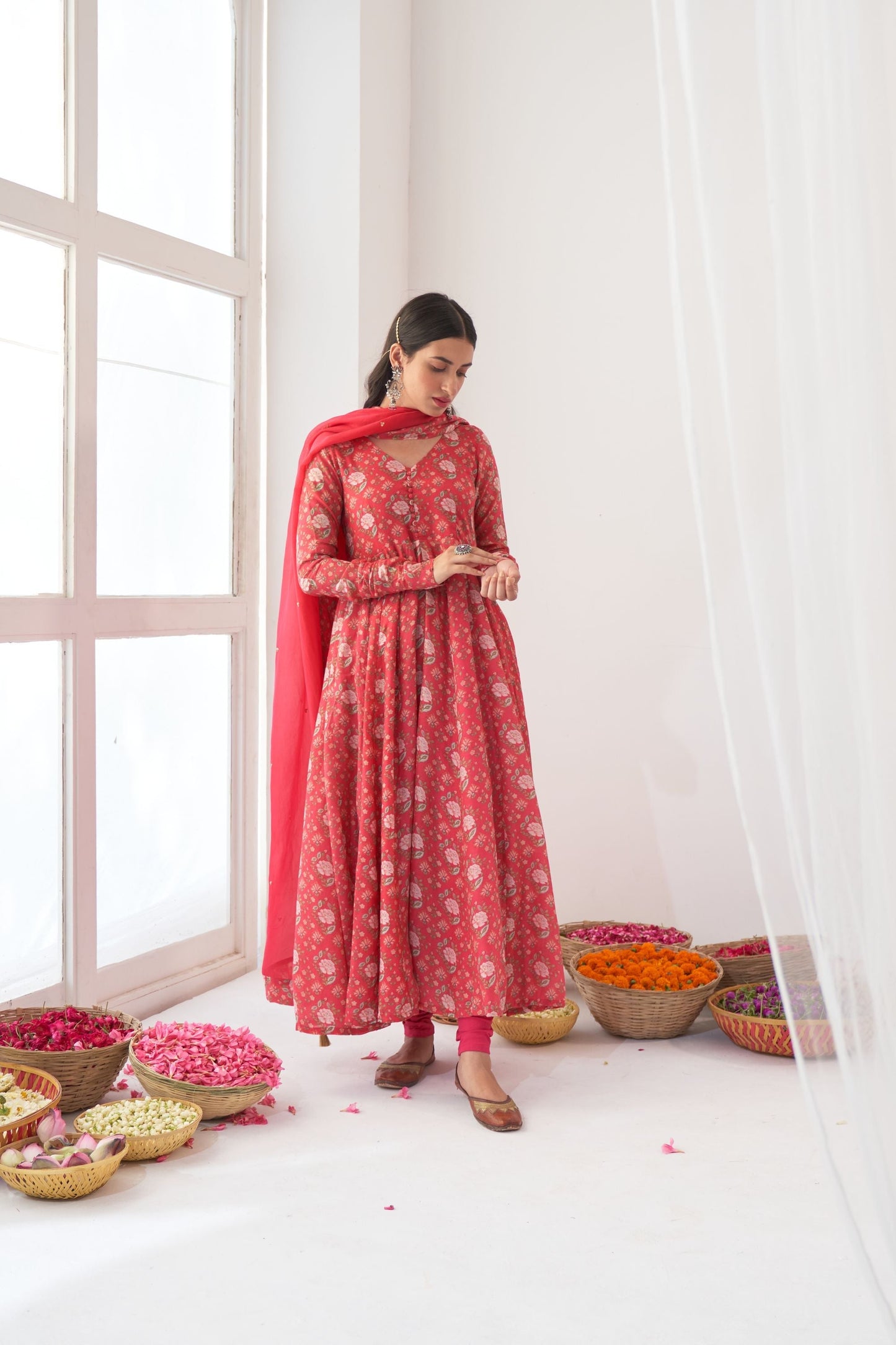 Ikaya Hot Pink Embroidered Anarkali Set