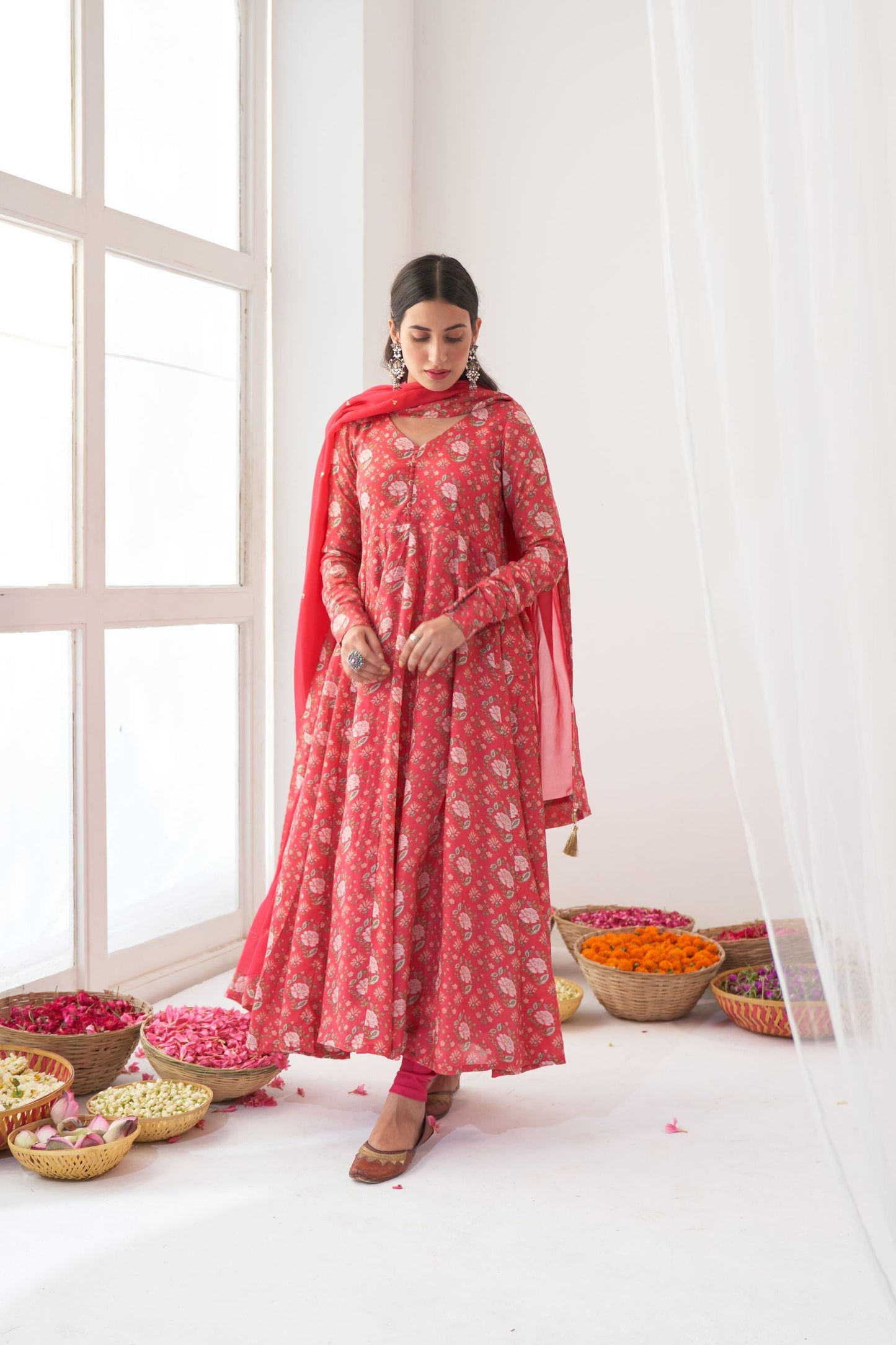 Ikaya Hot Pink Embroidered Anarkali Set