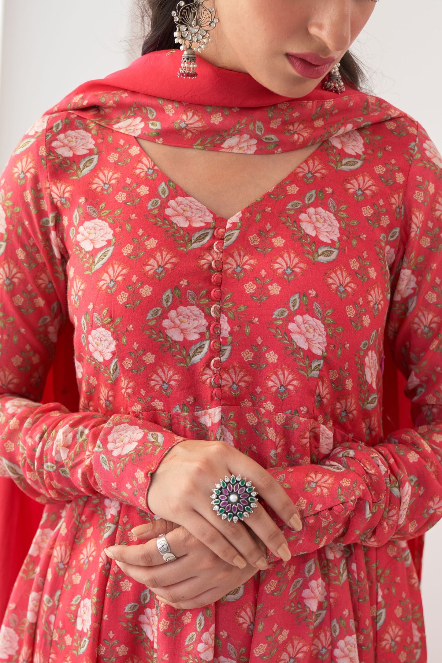 Ikaya Hot Pink Embroidered Anarkali Set