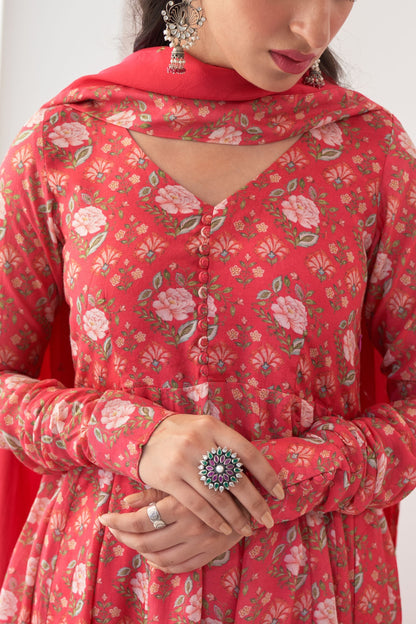 Ikaya Hot Pink Embroidered Anarkali Set