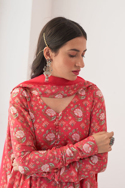Ikaya Hot Pink Embroidered Anarkali Set