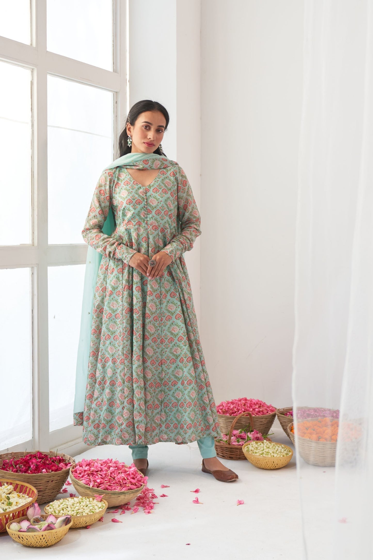 Ikaya Aqua Embroidered Anarkali Set
